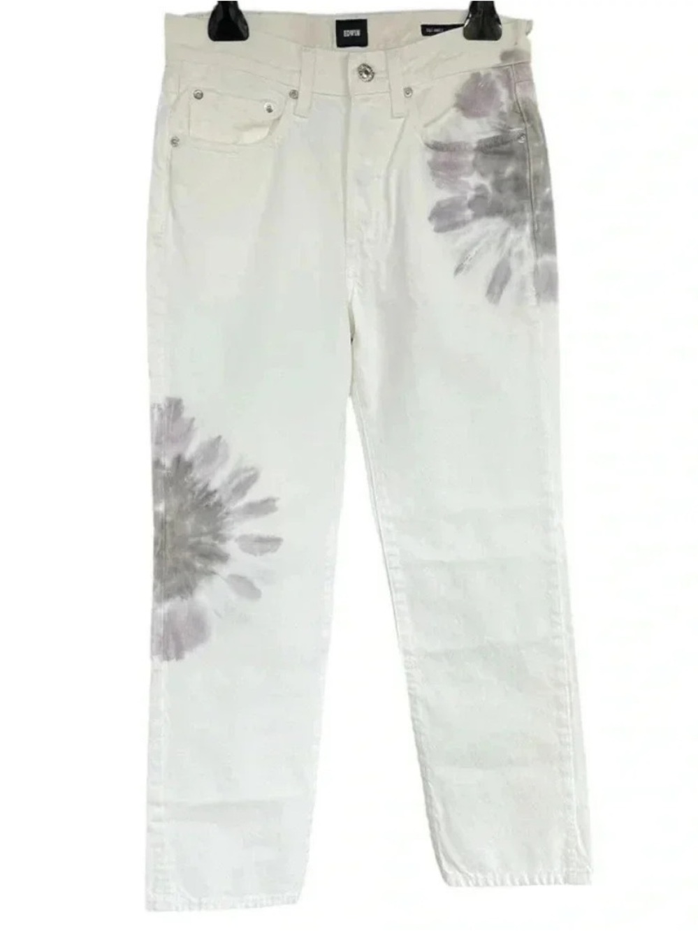Edwin Women's Straight Leg Jeans in White with Gray Tie-Dye